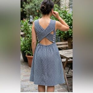 Jacadi Paris Blue & White Geometric Woven Women’s Dress